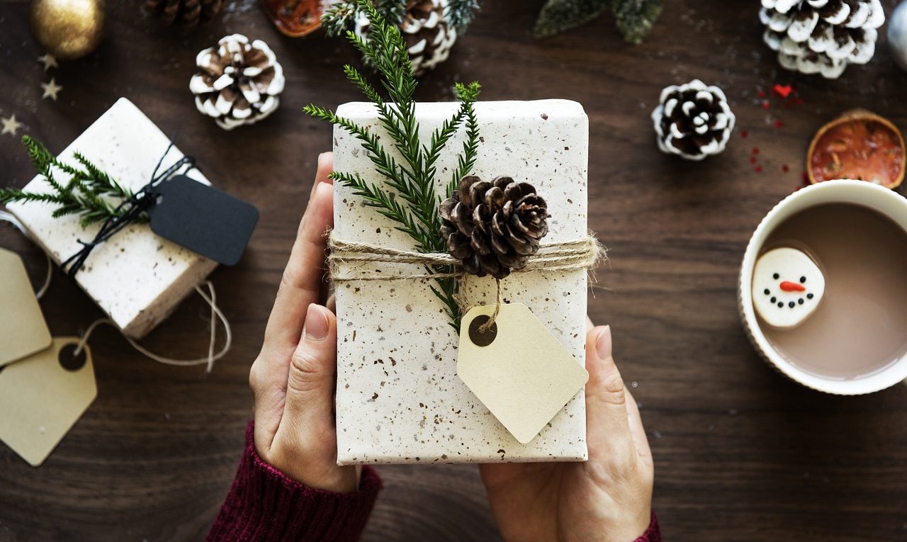 Child opening a Christmas present